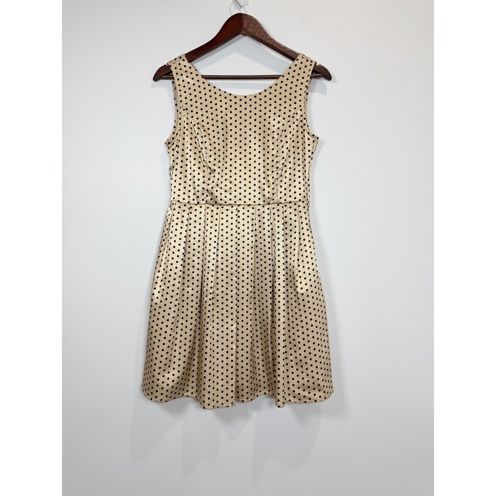 Moon Collection‎ Polka Dot Fit Flare Dress Champagne Gold Black MD1033 Womens M